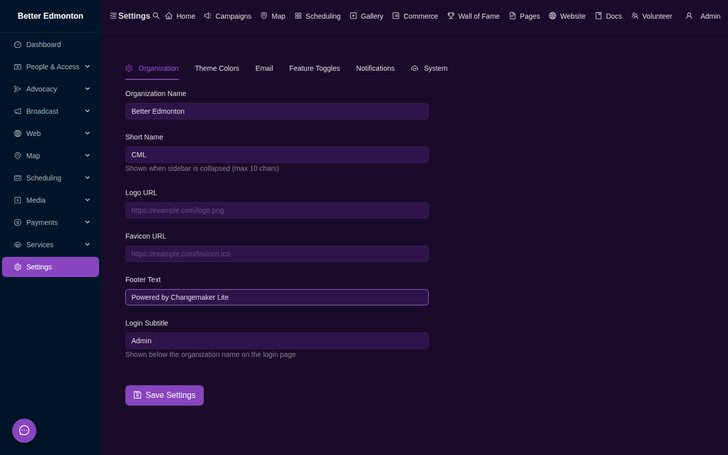 Settings Page