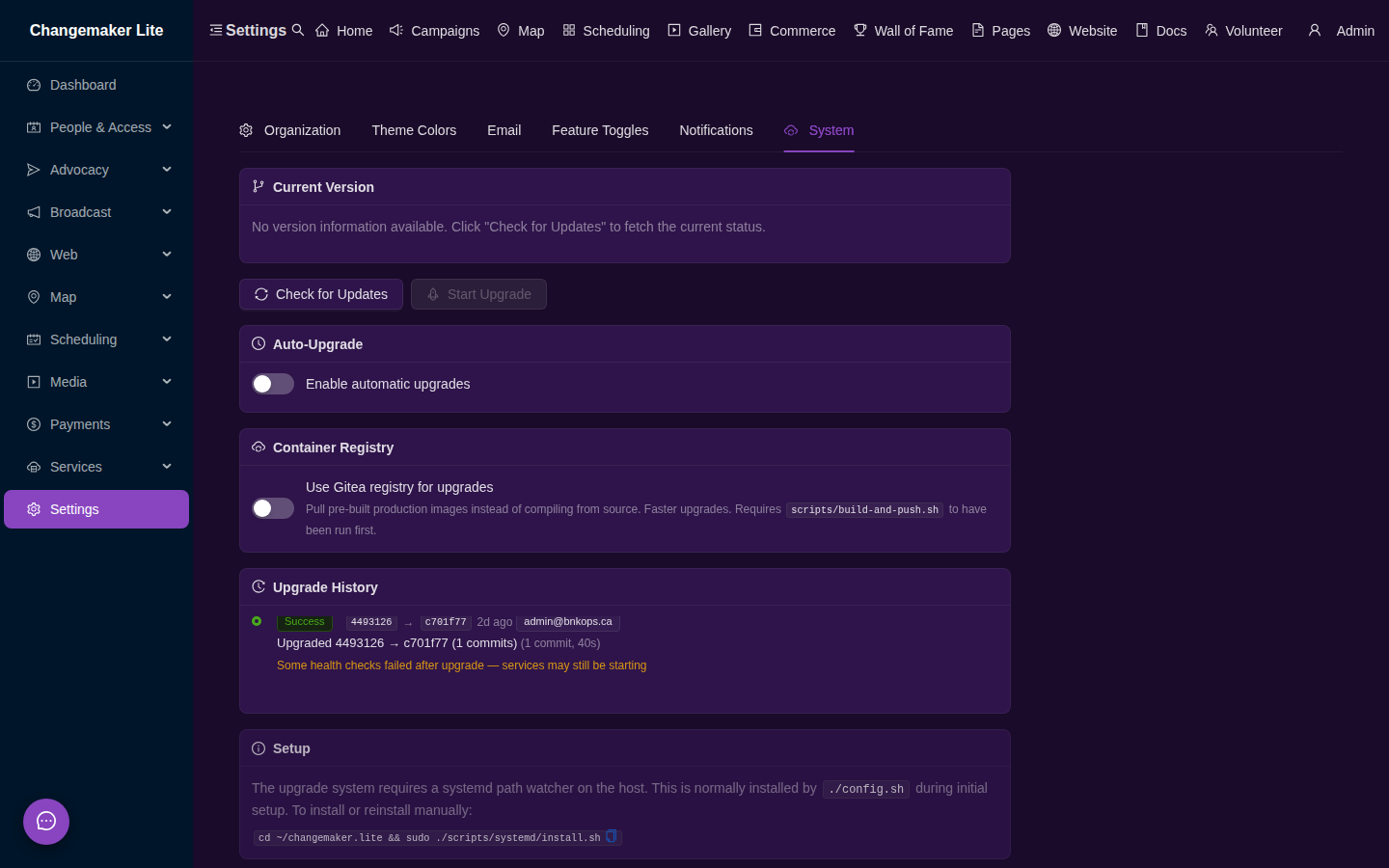 System tab initial state