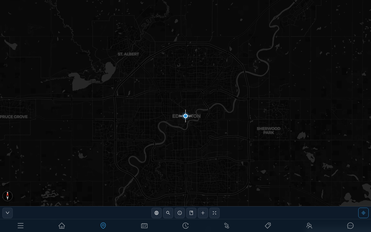 Full-screen volunteer canvass map with GPS marker and bottom toolbar